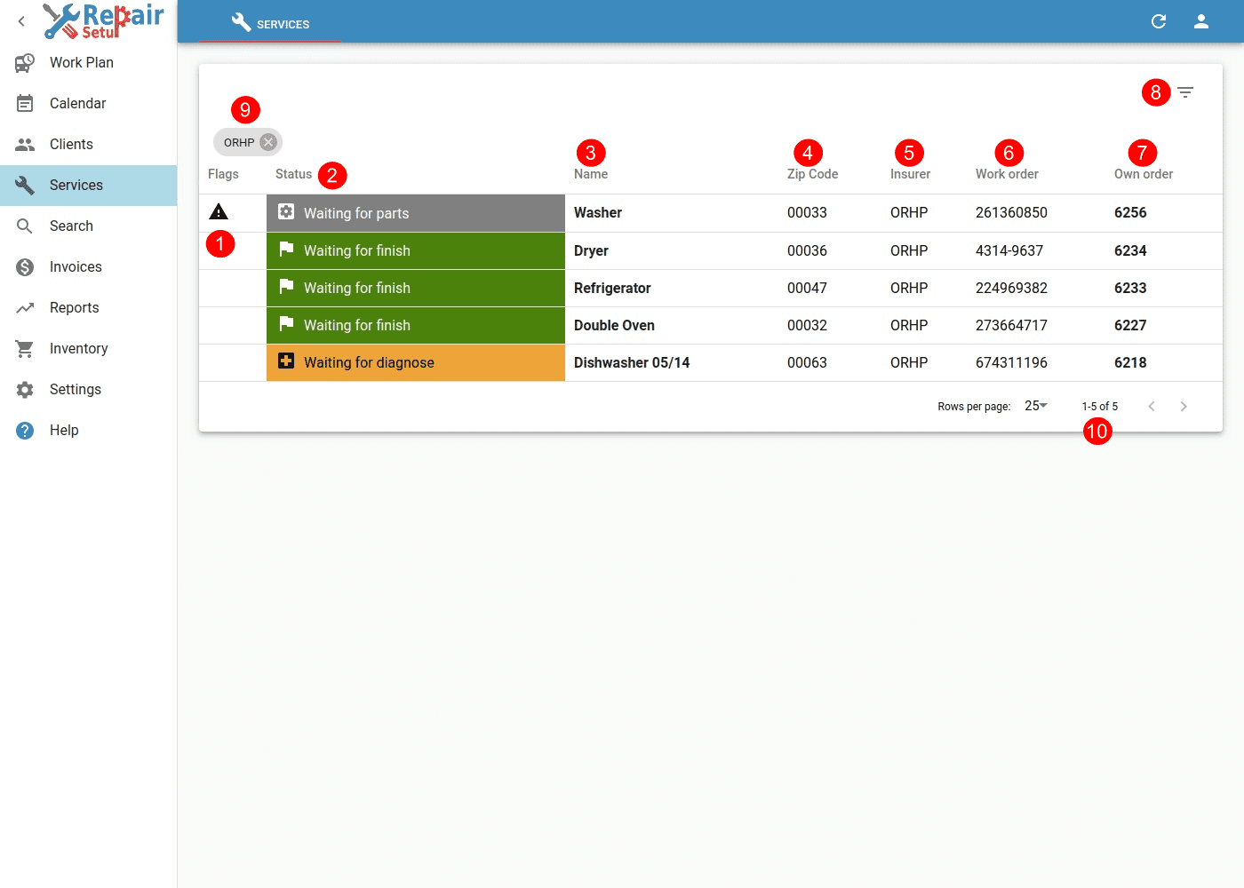 Services - Desktop view