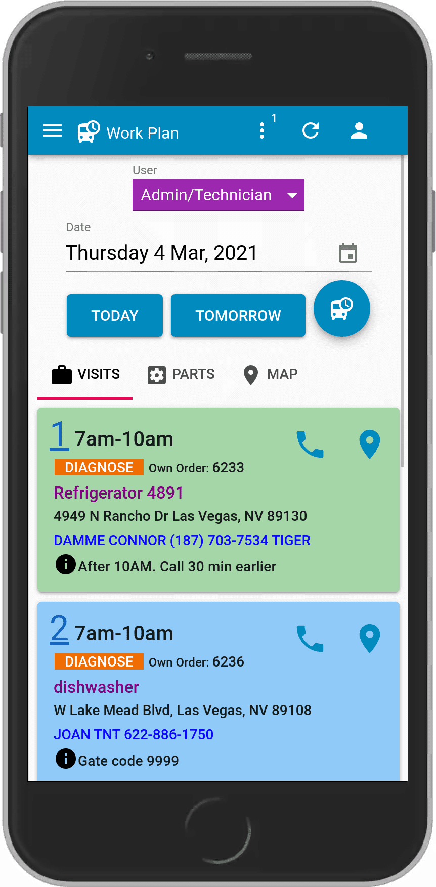 Workplan Screen - Mobile