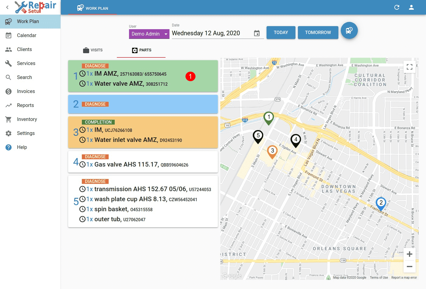 Workplan - Parts & Map view