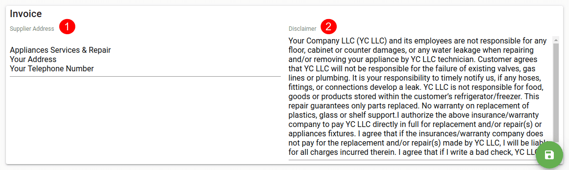 Settings - Company Invoice Pane