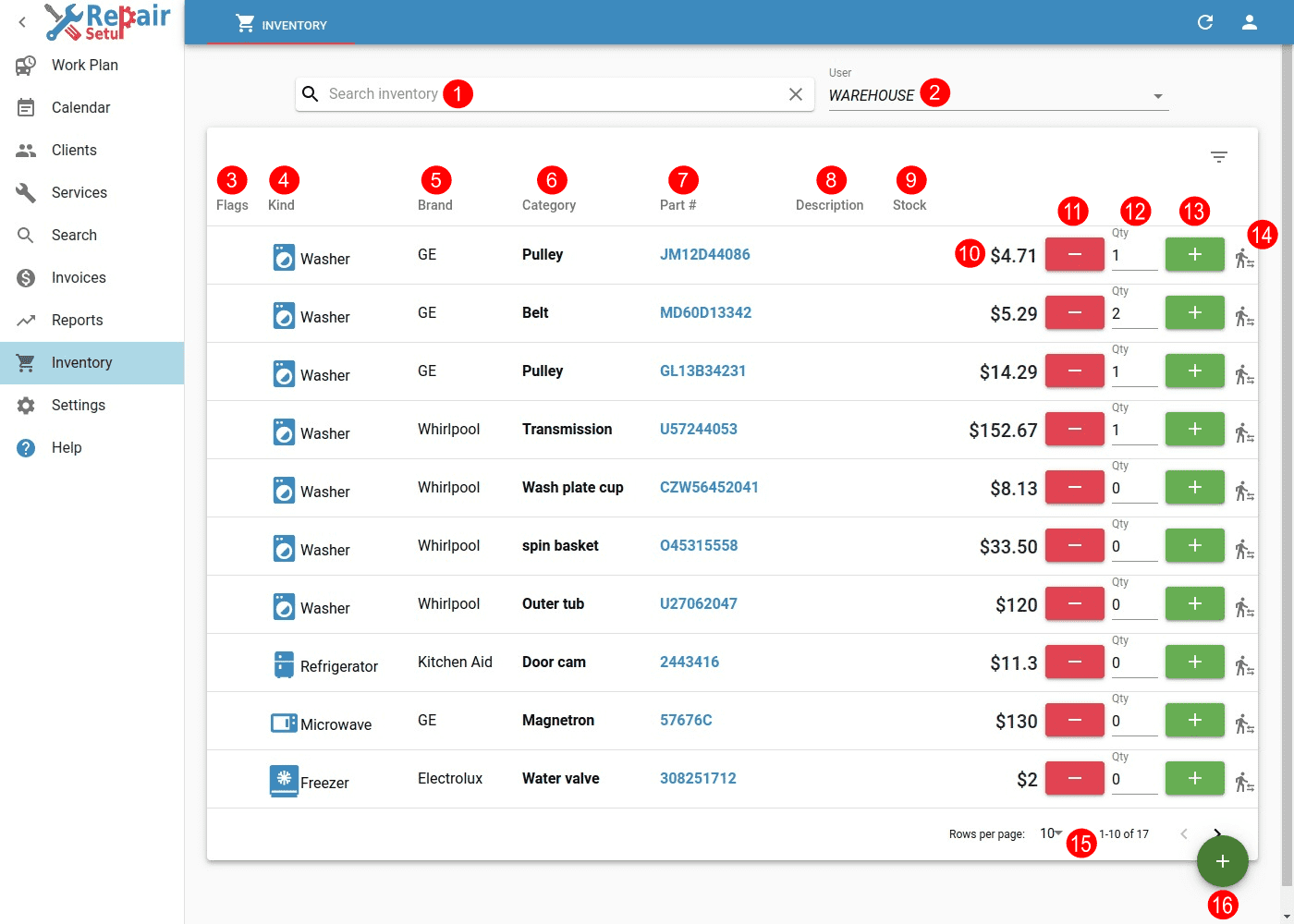 Inventory - Desktop view