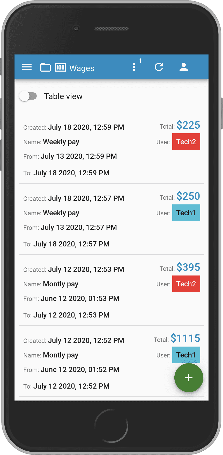 Wages - Mobile view