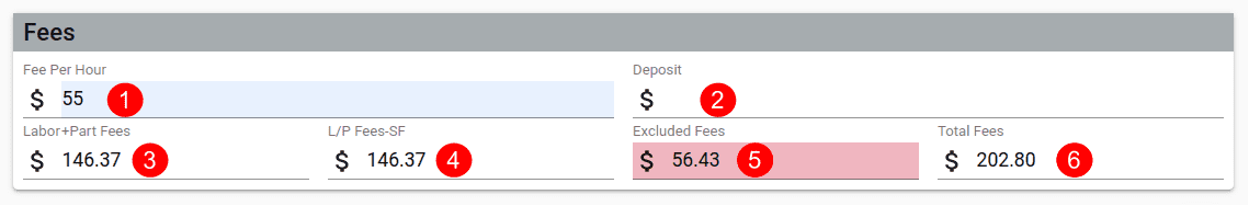 Service - Fees pane